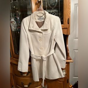 Larry Levine White Belted Wool Coat XS